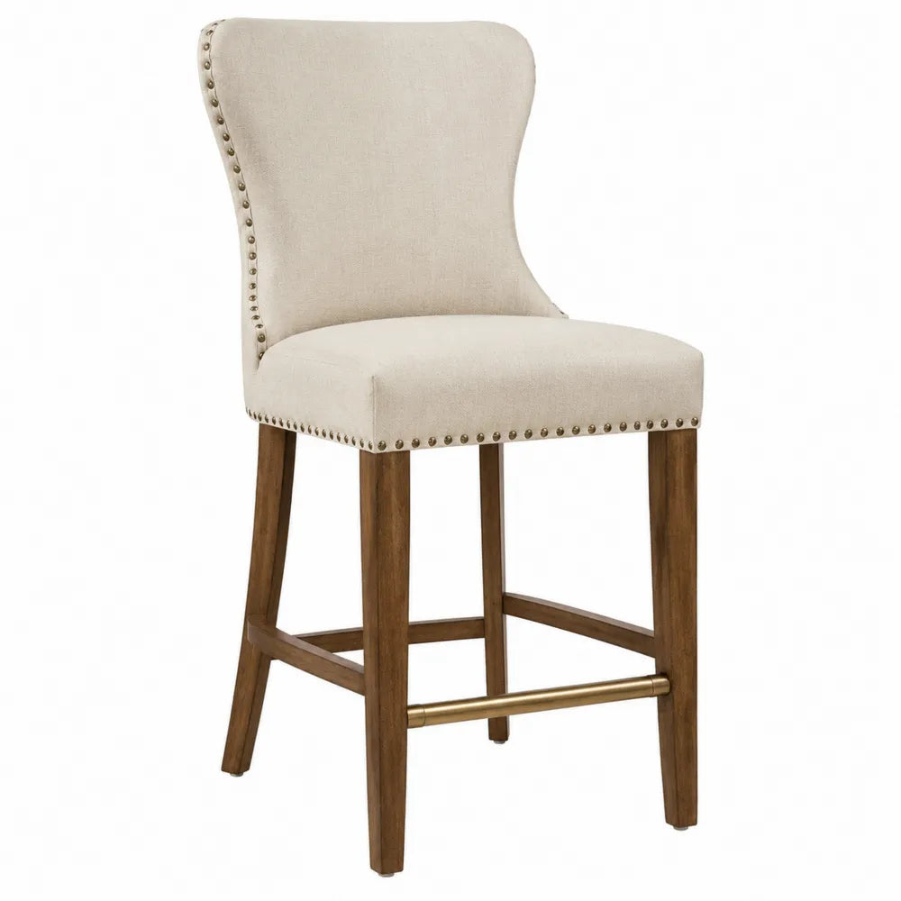 Chaise de bar en tissu beige avec pieds en bois