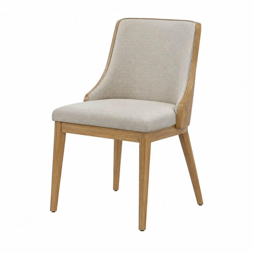 Chaise en tissu polyester beige avec structure en chêne