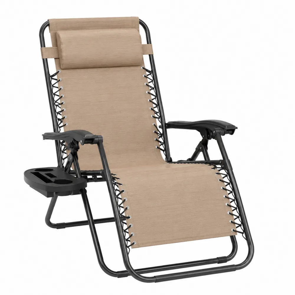 Chaise longue pliable extérieure réglable en métal et toile beige