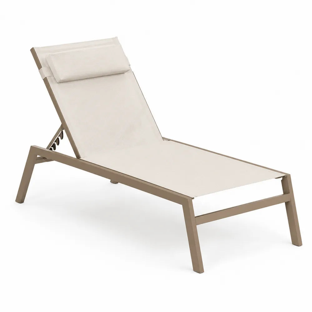 Chaise longue extérieure en aluminium et textilène taupe