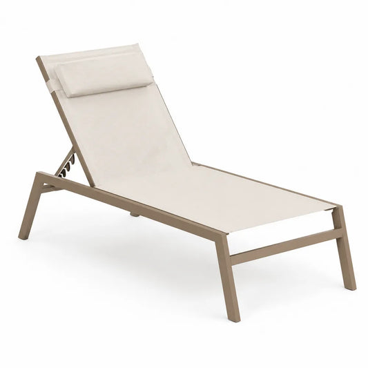Chaise longue extérieure en aluminium et textilène taupe