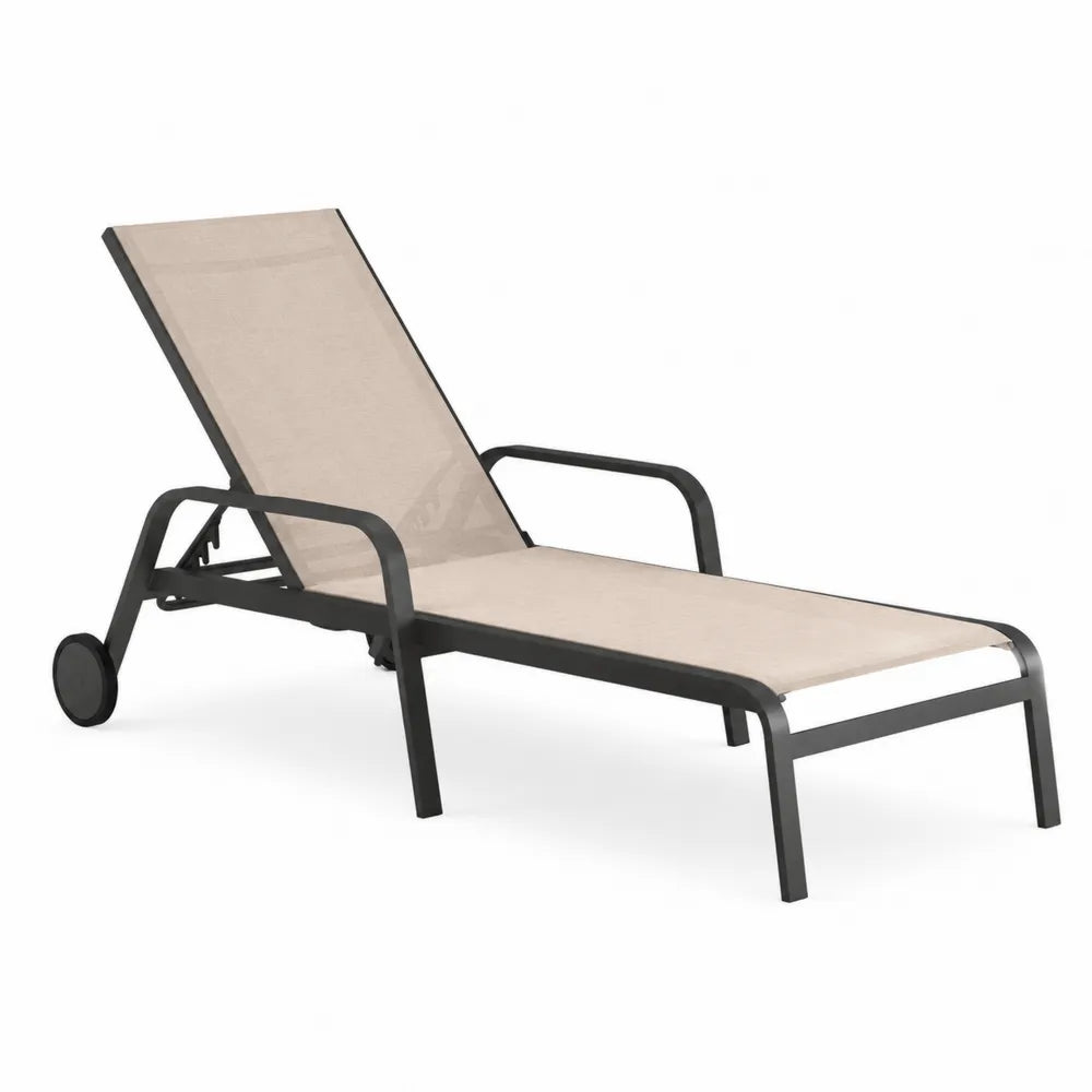 Chaise longue extérieure en aluminium et textilène beige 200x65x35cm