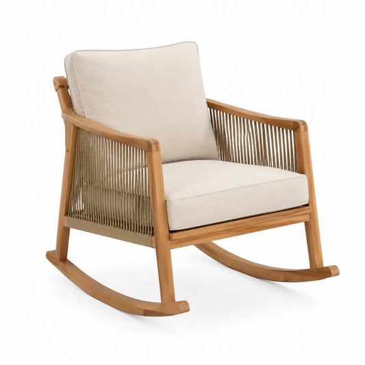 Chaise à bascule en bois et corde beige