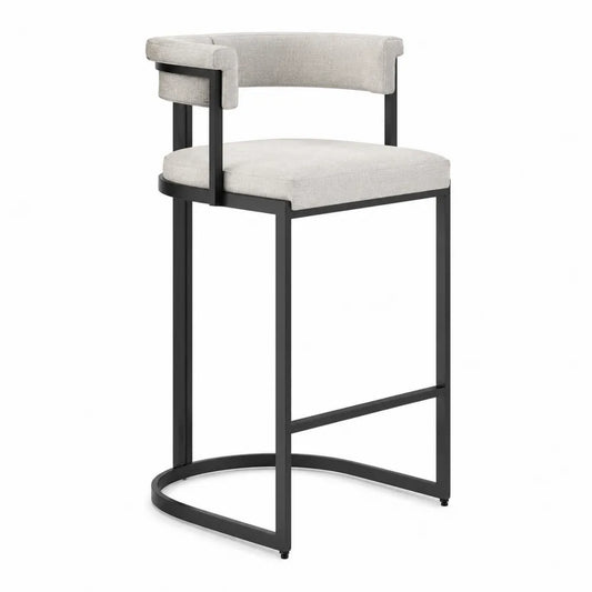 Chaise de bar en métal noir et tissu polyester gris - Hauteur 75 cm