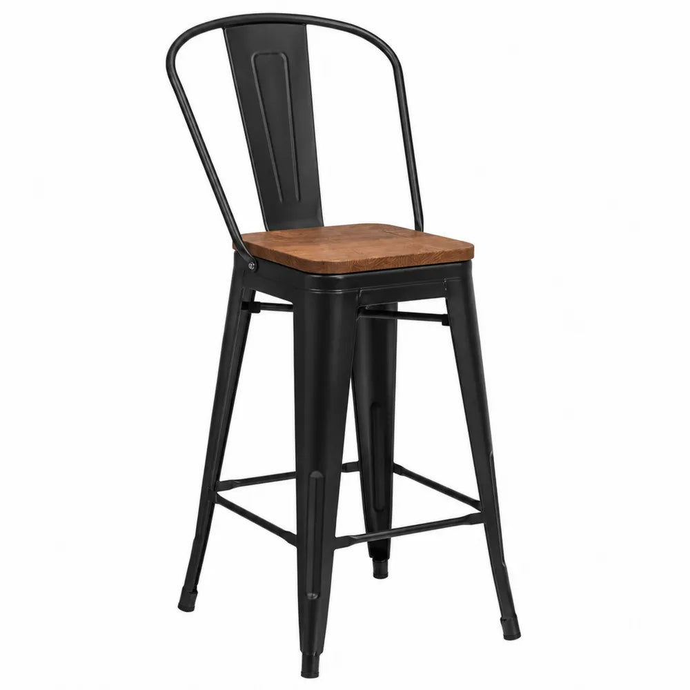 Tabouret de bar en métal et bois avec dossier