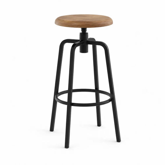 Tabouret de bar en bois et métal noir, hauteur réglable