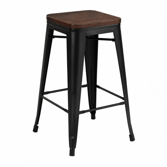 Tabouret de bar en métal noir avec siège en bois d'acacia 76 cm