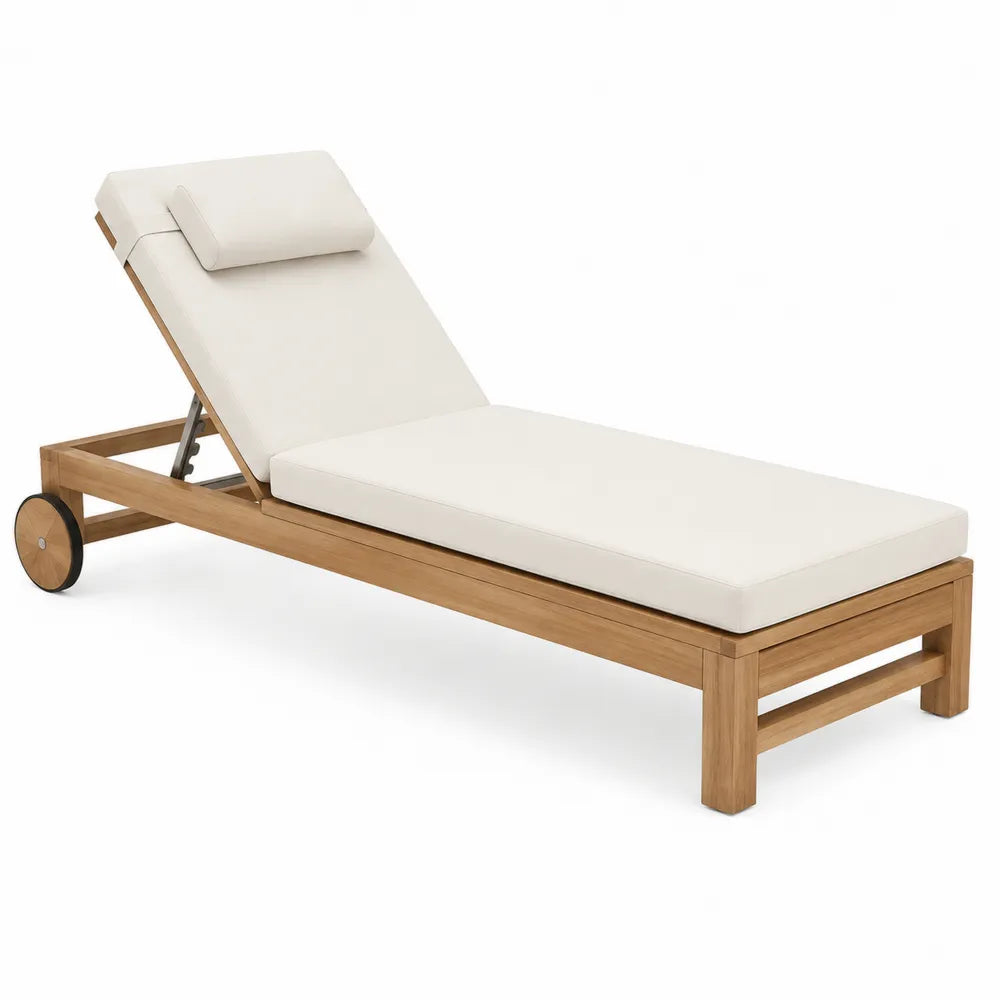 Chaise longue en bois avec coussin crème