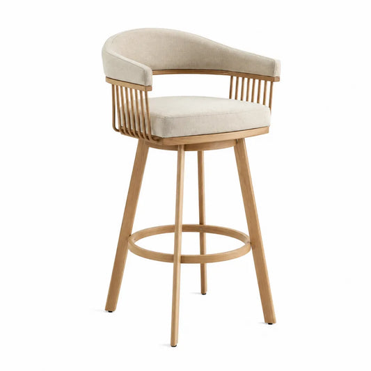 Chaise de bar en bois et tissu polyester beige