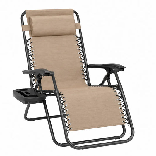 Chaise longue pliable extérieure réglable en métal et toile beige